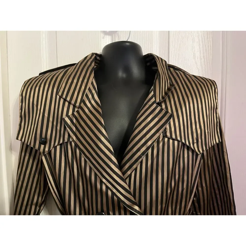 VTG 90s Cache Blazer Jacket Black Gold Striped Belted Satin Finish Mod Disco S/M